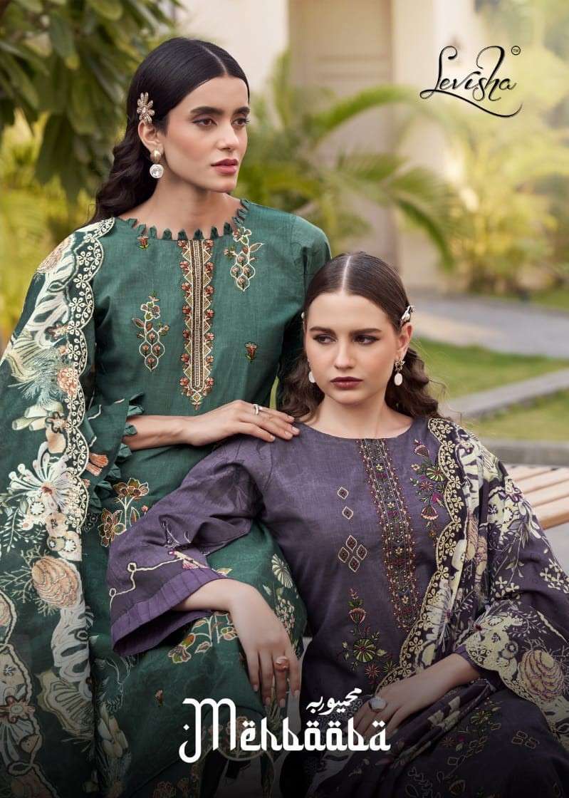 LEVISHA MEHBOOBA CAMRIC COTTON DIGITAL PRINT WITH EMBRODERY WORK SALWAR SUIT WHOLESALER