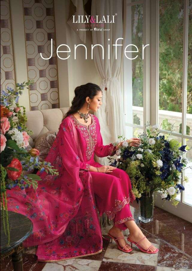 LILY AND LALI JENNIFER VISCOSE SILK DESIGNER EMBRODERY WORK KURTI WITH BOTTOM AND DUPPTA COLLECTION SUPPLIER 