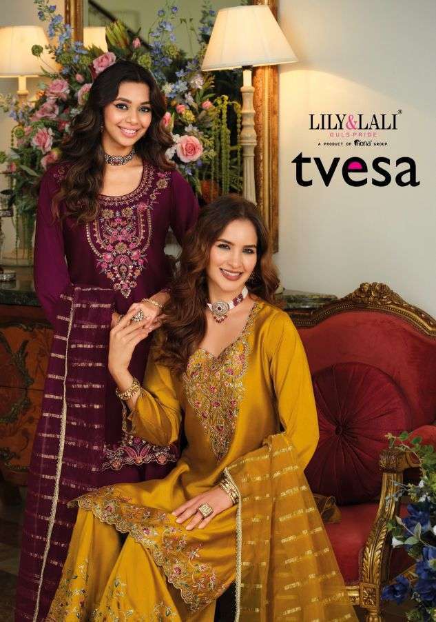 LILY AND LALI TVESA VISCOSE SILK DESIGNER EMBRODERY WORK KURTI WITH BOTTOM AND DUPPTA COLLECTION SUPPLIER 