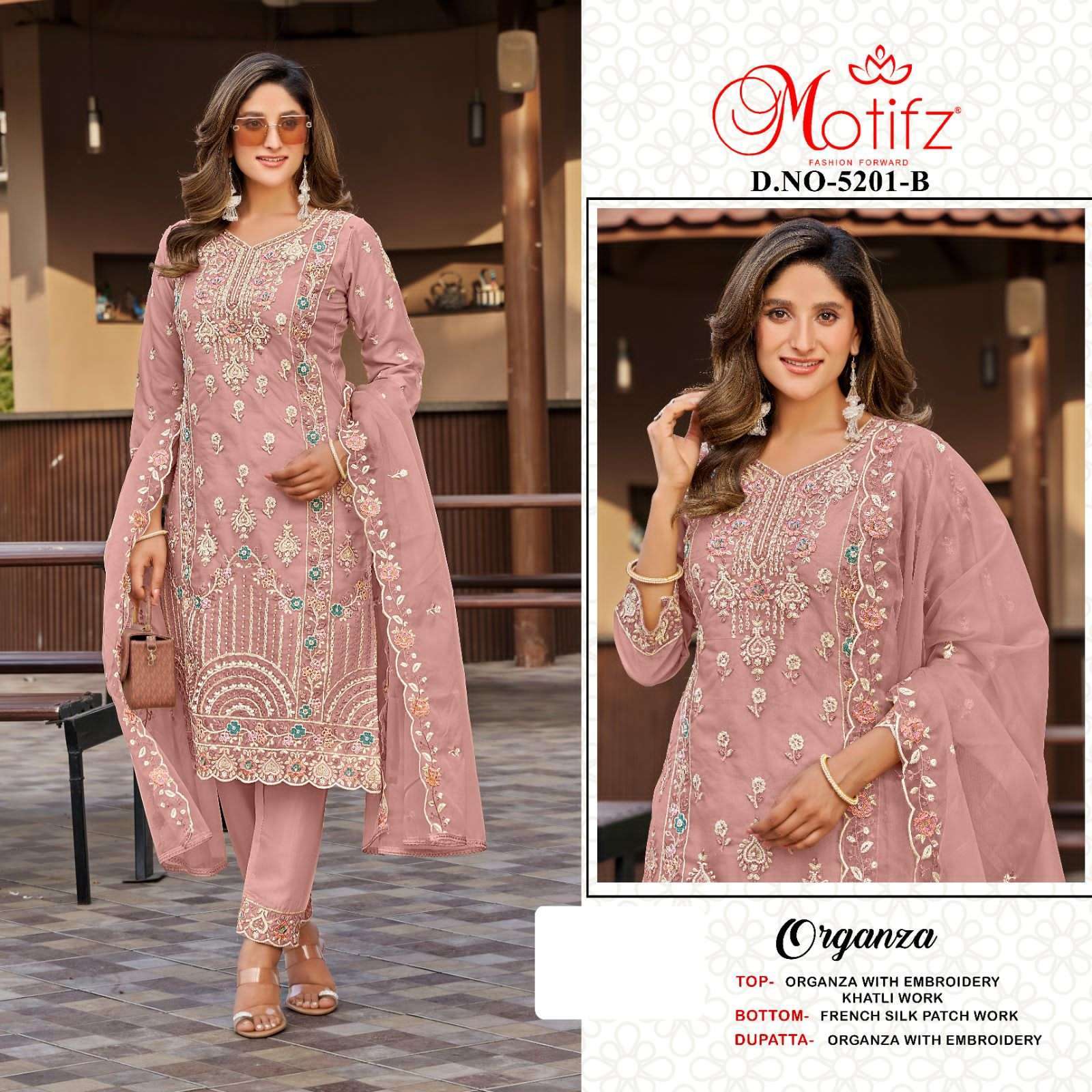 MOTIFZ D 5201 COLOURS DESIGNER EMBRODERY WORK STYLISH PAKISTANI SUIT WHOLESALE RATE