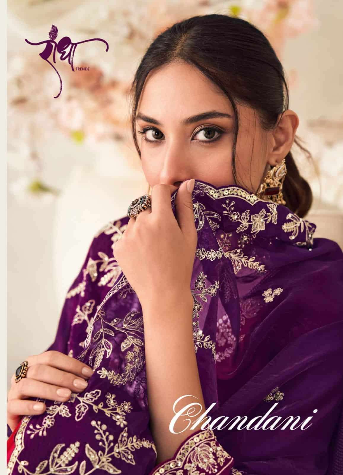 RADHA TRENDZ CHANDANI PREMIUM SILK DESIGNER PALAZZO WEDDING SUIT CATALOG DEALER IN INDIA 