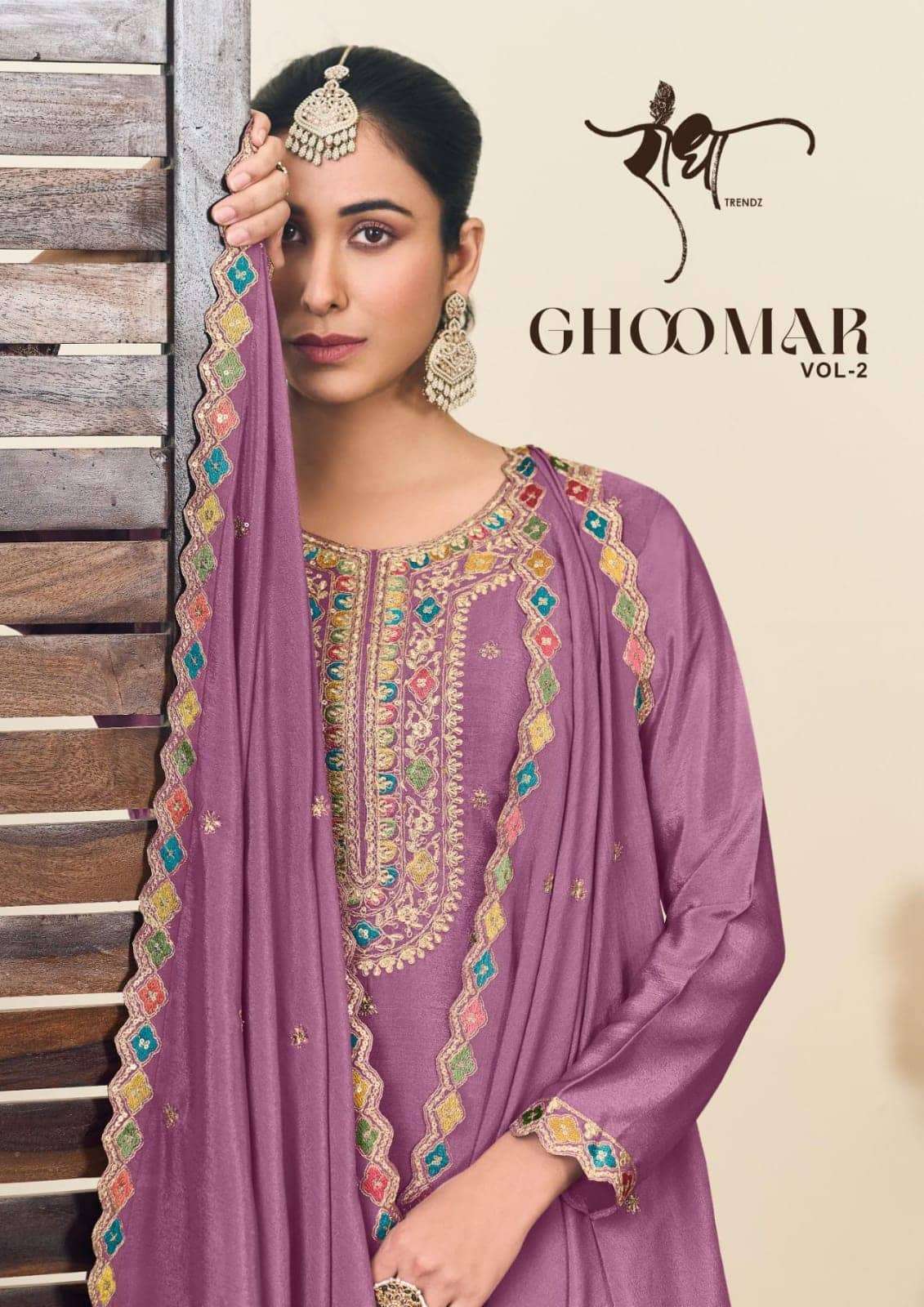 RADHA TRENDZ GHOOMAR VOL-2 PREMIUM CHINON PARTY WEAR READYMADE DRESS WHOLESALER