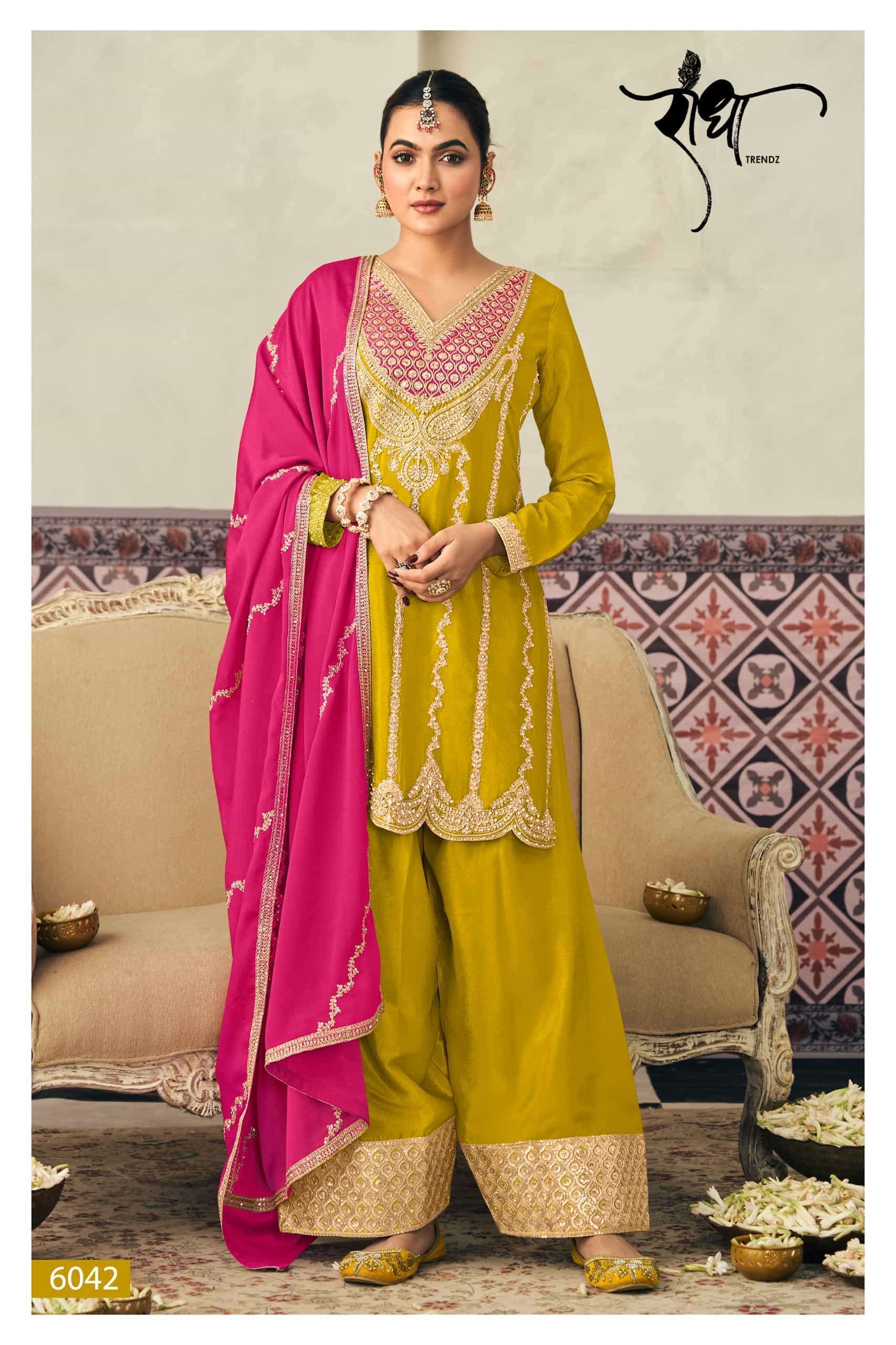 RADHA TRENDZ HEER  PREMIUM CHINON PARTY WEAR READYMADE DRESS WHOLESALER