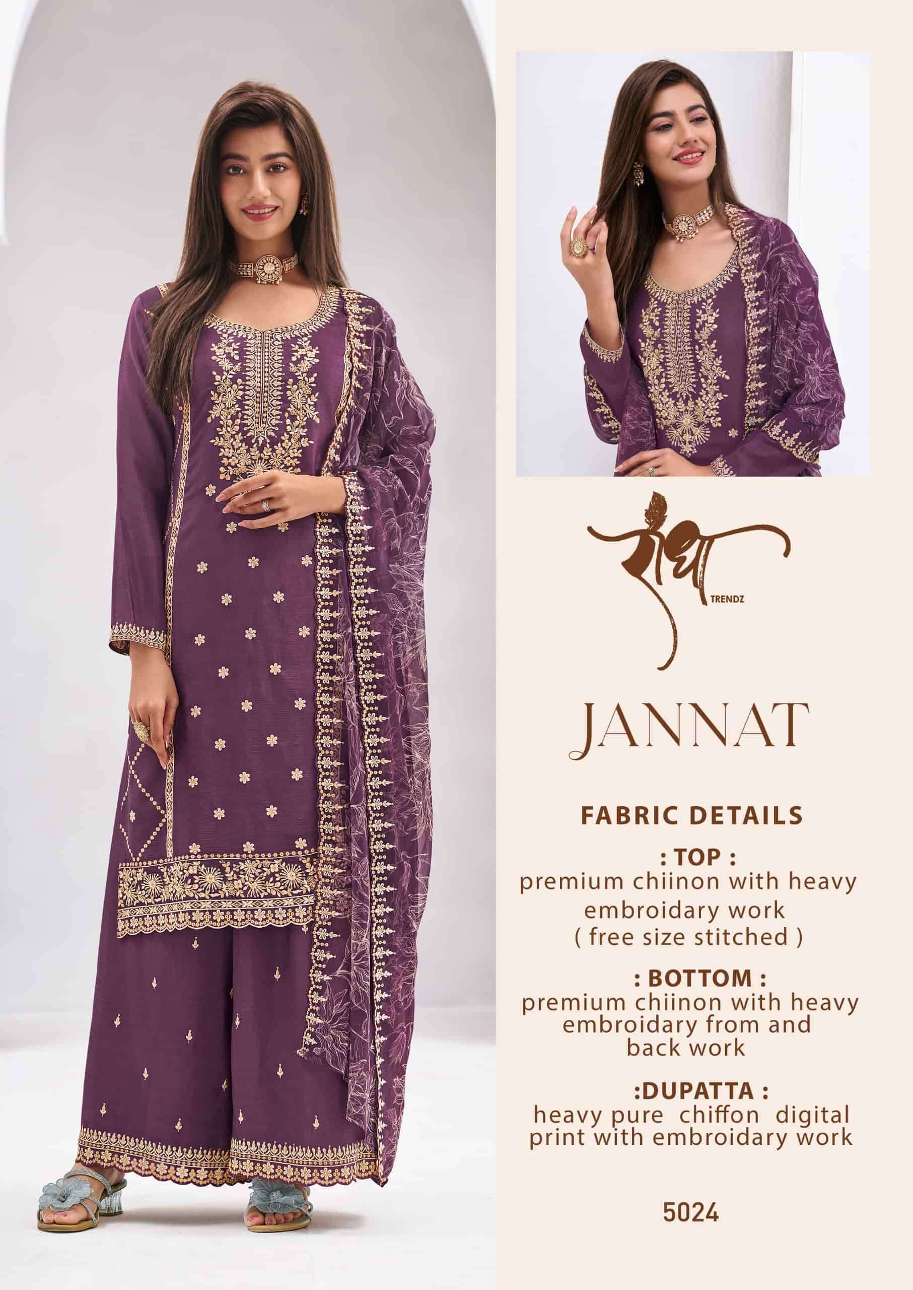 RADHA TRENDZ JANNAT  PREMIUM CHINON PARTY WEAR READYMADE DRESS WHOLESALER