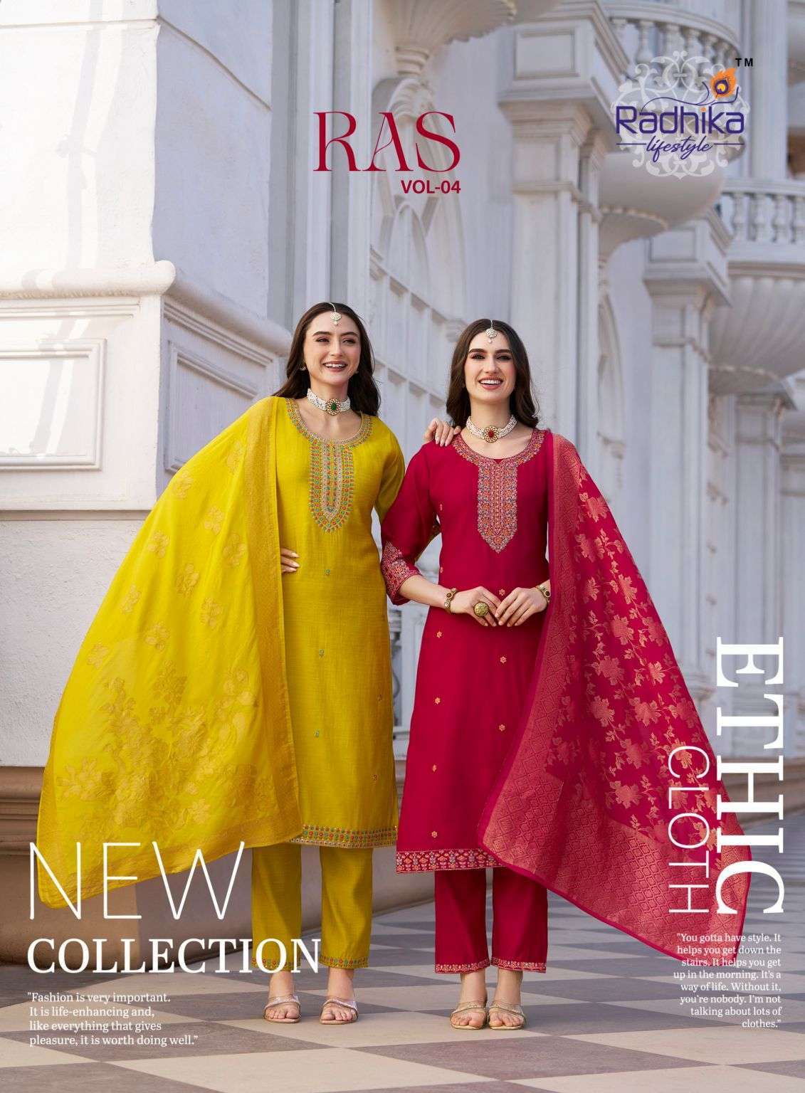 RADHIKA LIFESTYLE RAS VOL-4 DESIGNER THREE PCS READYMADE  SET CATALOG EXPORTER 