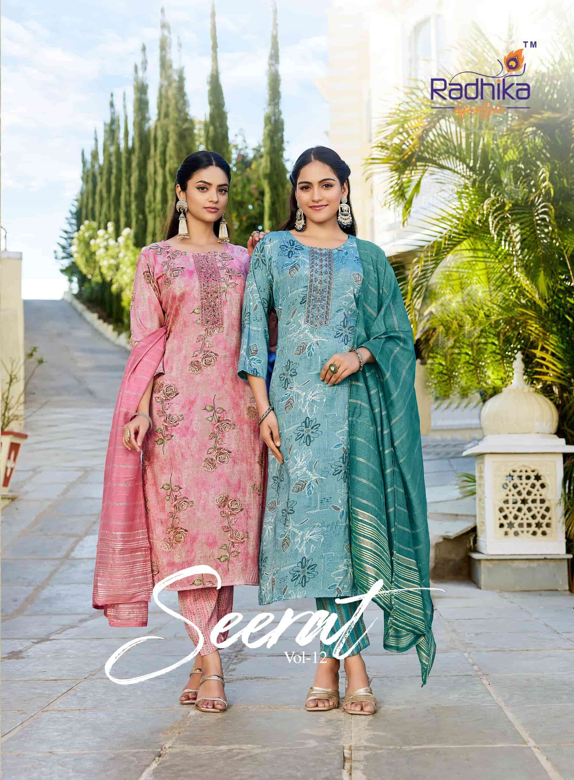 RADHIKA LIFESTYLE SEERAT VOL-12 RAYON PRINTED KURTI WITH BOTTOM AND DUPPTA SUPPLIER 