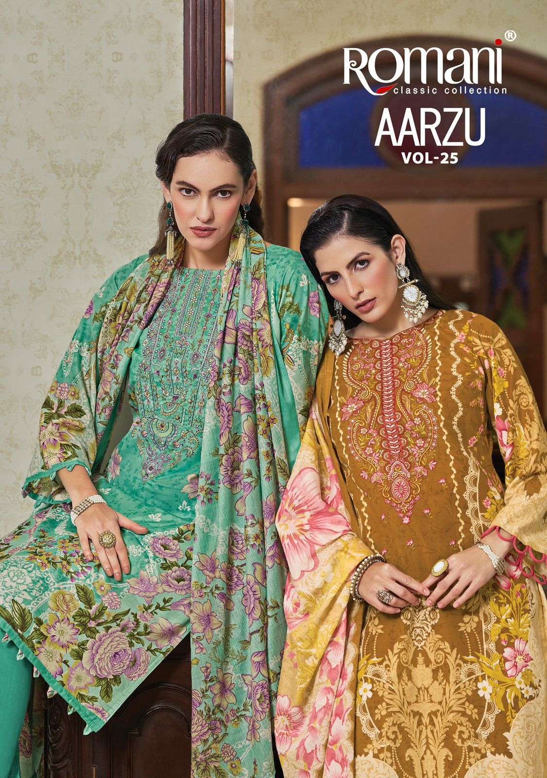 ROMANI AARZU VOL 25  SOFT COTTON EMBRODERYWORK DRESS MATERIAL ONLINE SUPPLIER 