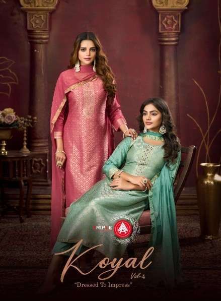 TRIPLE AAA KOYAL VOL-4 MUSLIN JACQUARD PARTY WEAR LADIES SUIT WHOLESALE RATE 