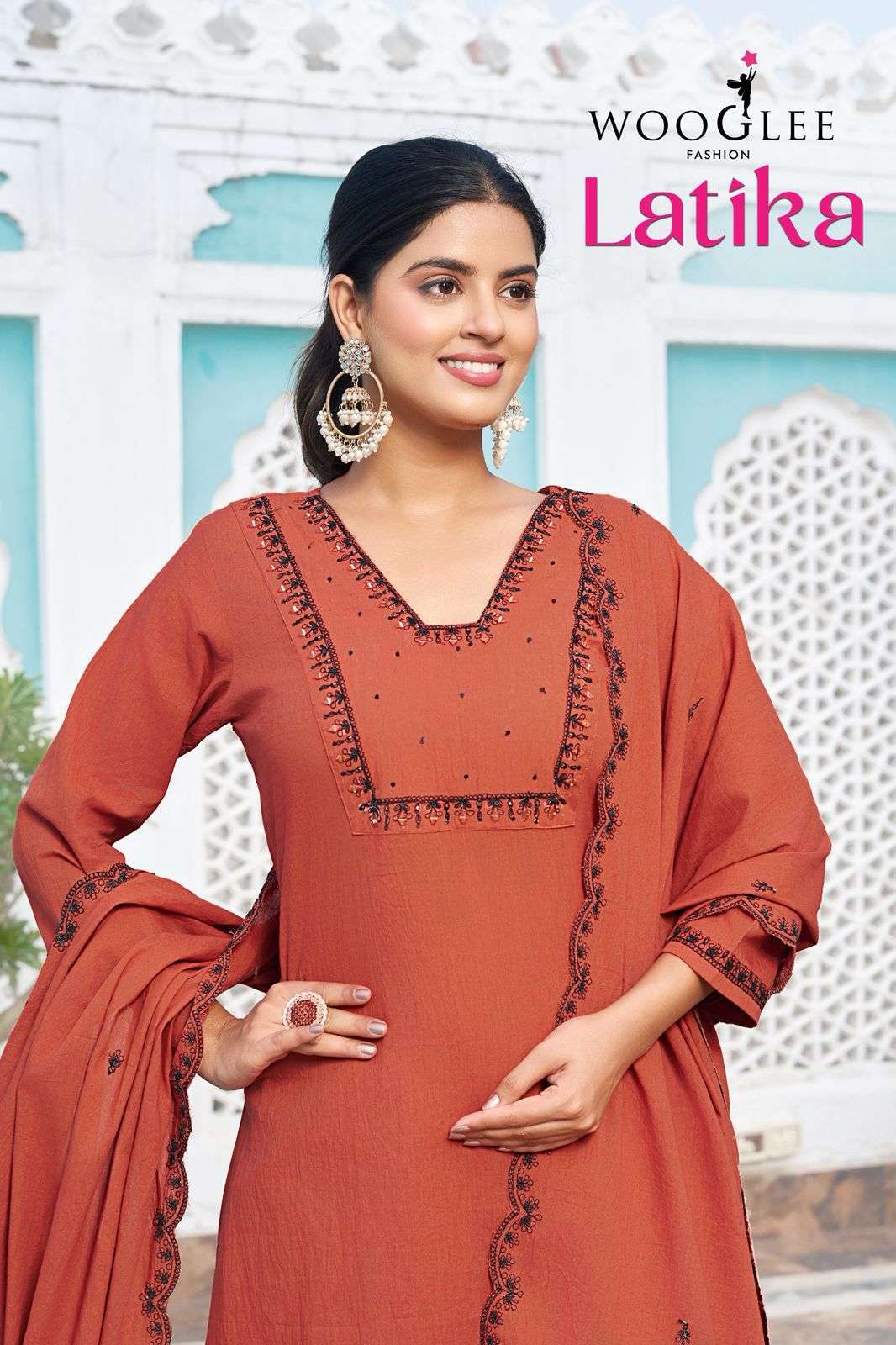 WOOGLEE LATIKA 3001-3004 SERIES VISCOSE CHANDERI DESIGNER THREE PCS READYMADE SET DEALER