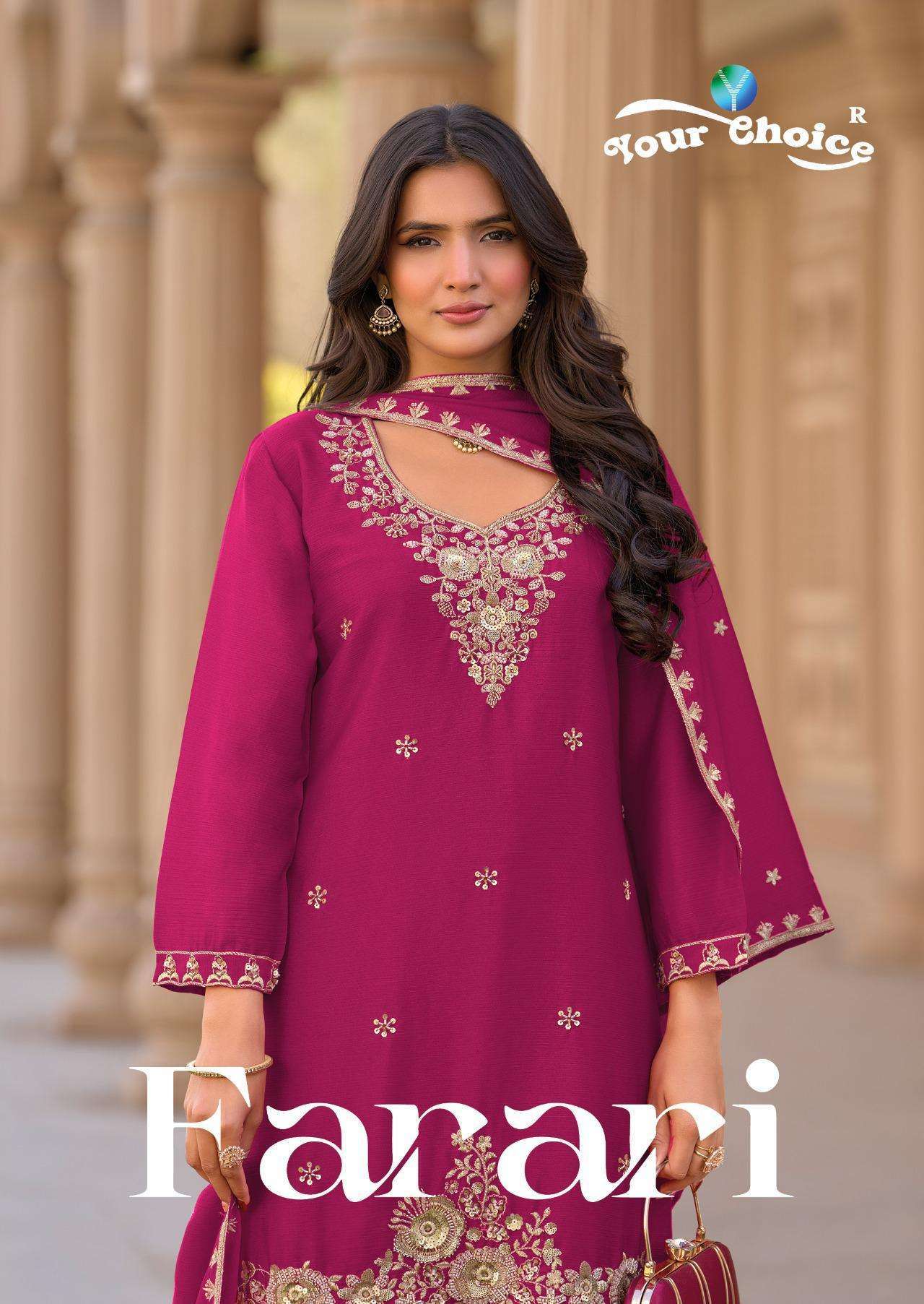 YOUR CHOICE FARARI HEAVY CHINON PARTY WEAR READYMADE SUIT EXPORTER 