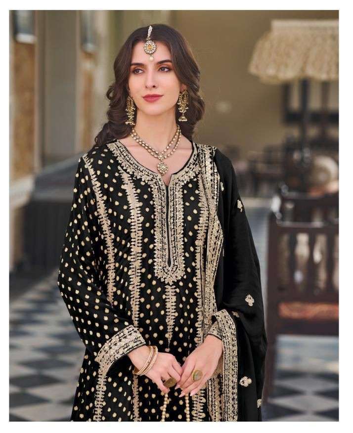 YOUR CHOICE JANVI 1001-1002 HEAVY CHINON EMBRODERY WORK PARTY WEAR SUIT EXPORTER 