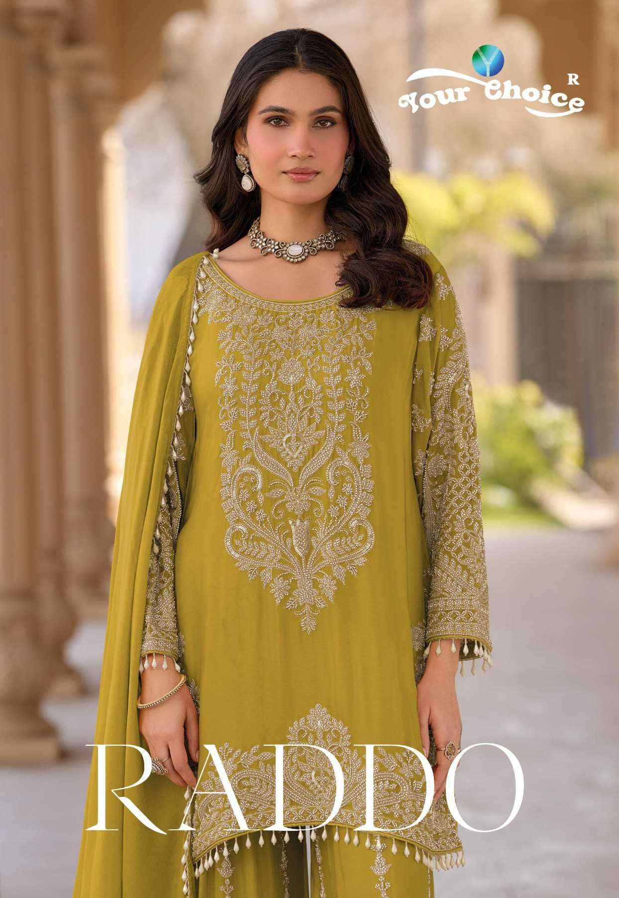 YOUR CHOICE RADDO 1001-1003 HEAVY CHINON EMBRODERY WORK DESIGNER PARTYWEAR LADIES SUIT DEALER IN INDIA