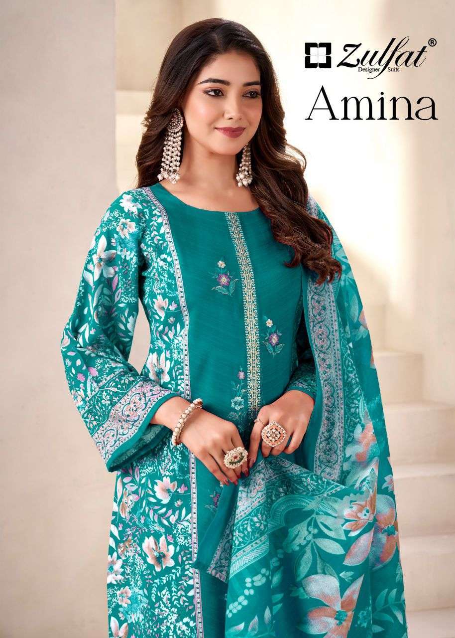 ZULFAT DESIGNER AMINA VISCOSE  RAYON DIGITAL PRINTED HANDWORK UNSTITCHED SALWAR KAMEEZ DEALER 