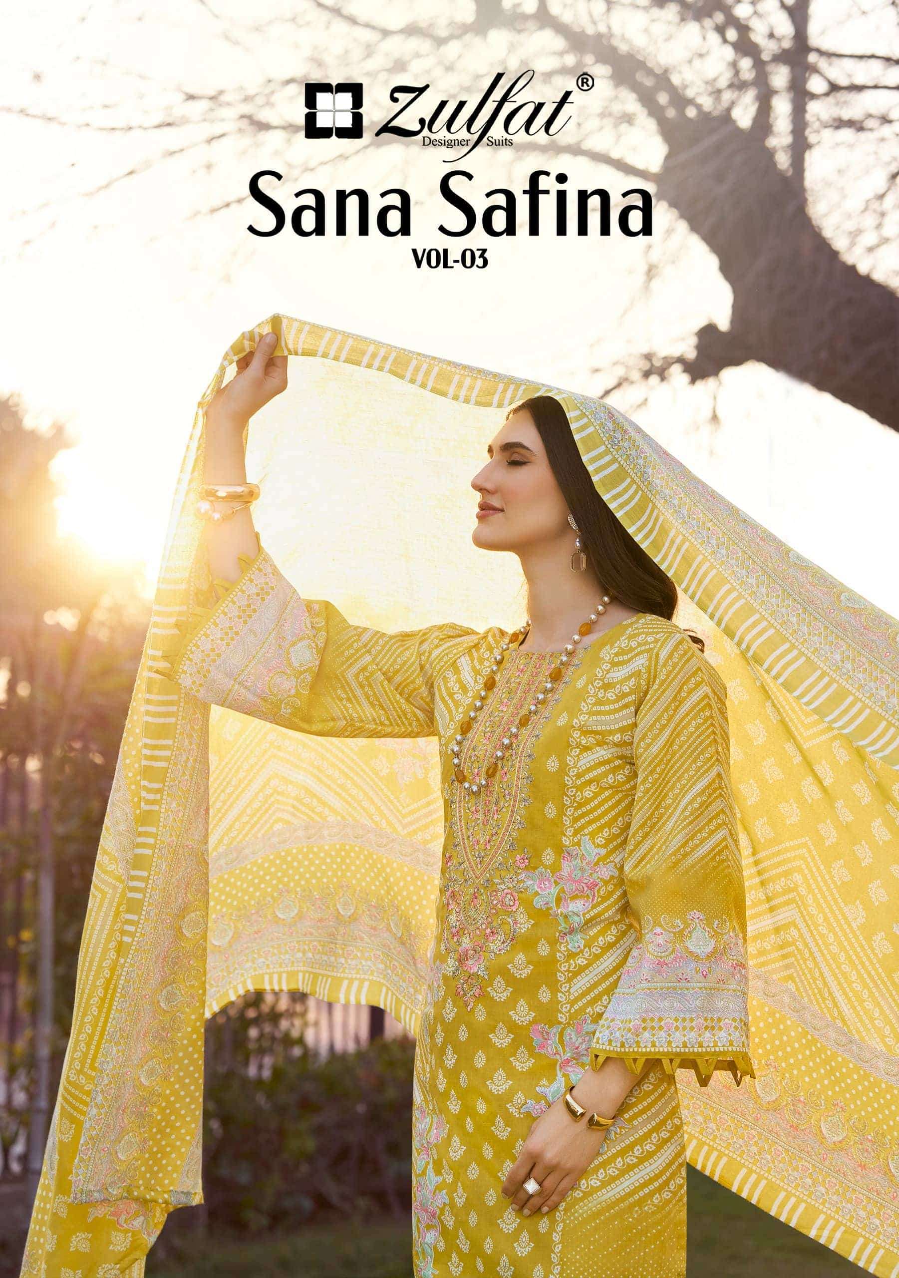 ZULFAT DESIGNER SANA SAFINA VOL 3 PURE COTTON FANCY SALWAR KAMEEZ WHOLESALER 