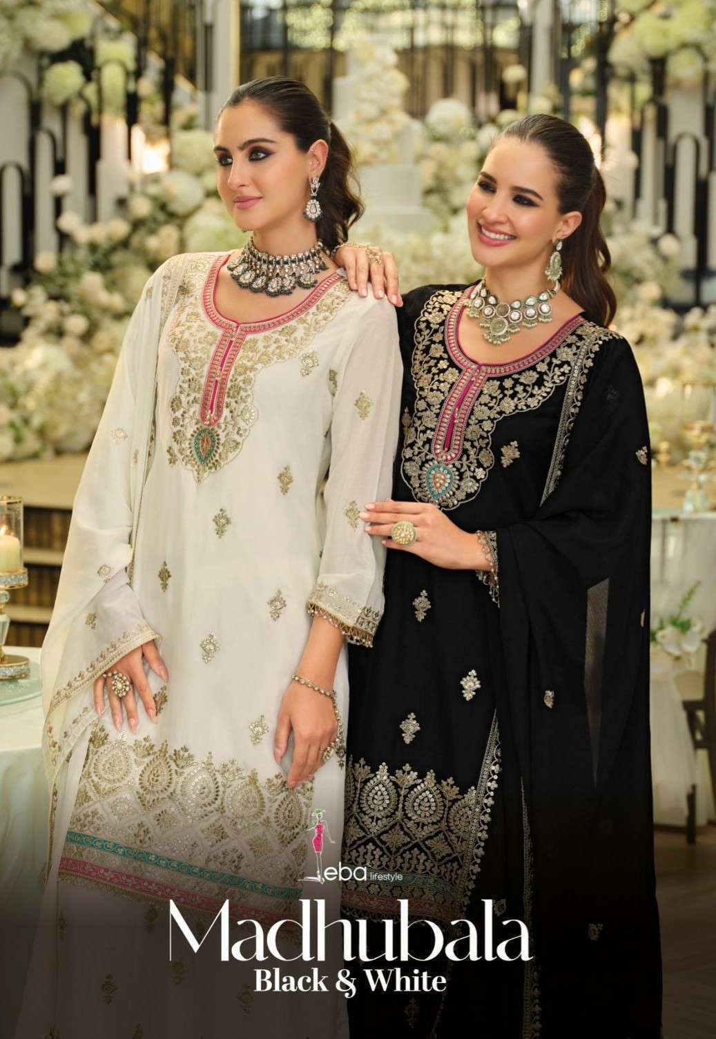 EBA LIFESTYLE MADHUBALA CHINON EMBRODERY WORK DESIGNER PARTYWEAR READYMADE SUIT SUPPLIER 