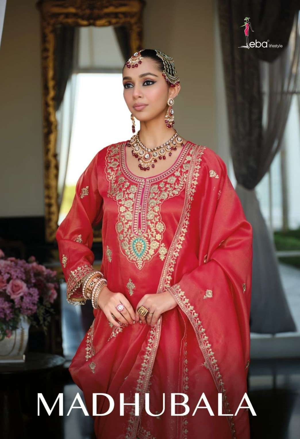 EBA LIFESTYLE MADHUBALA SIMAR EMBRODERY WORK DESIGNER PARTYWEAR READYMADE SUIT SUPPLIER 