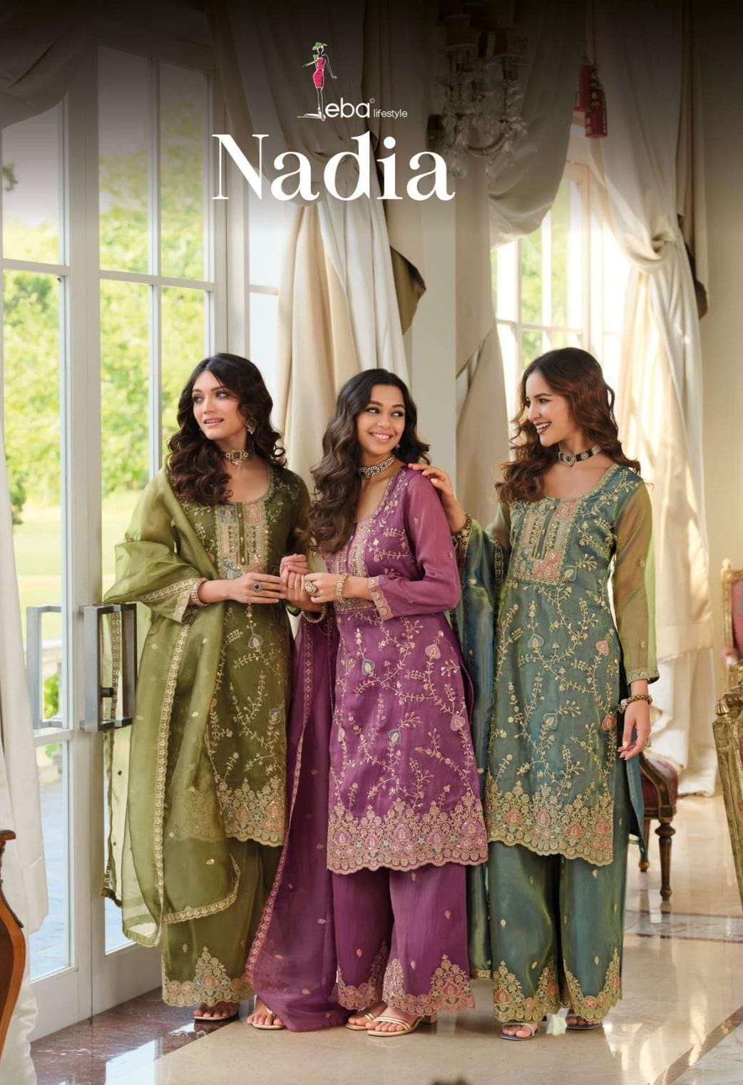 EBA LIFESTYLE NADIA SIMAR EMBRODERY WORK DESIGNER PARTYWEAR READYMADE SUIT SUPPLIER 