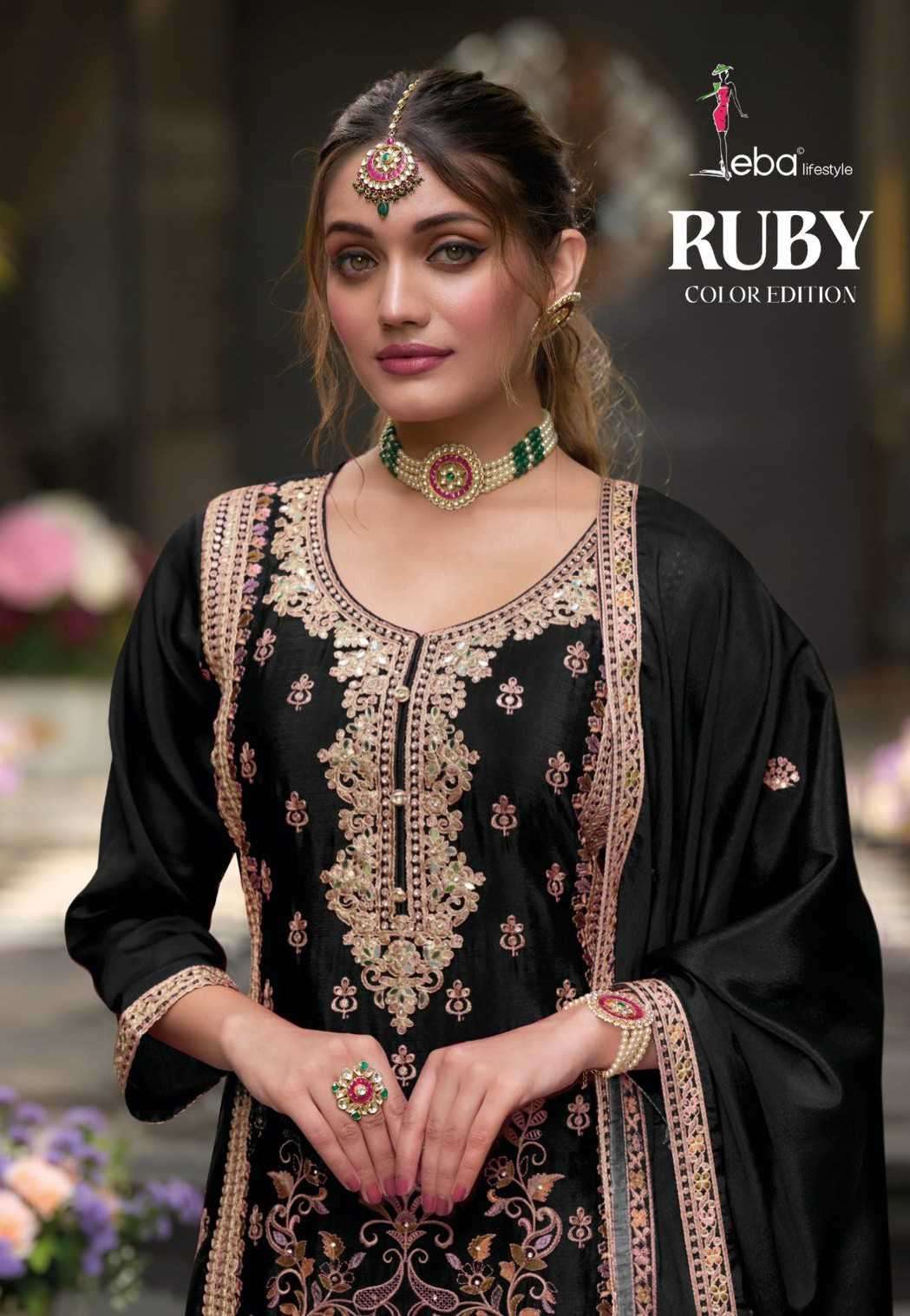 EBA LIFESTYLE RUBY HEAVY CHINON PARTY WEAR READYMADE SUIT COLLECTION SUPPLIER