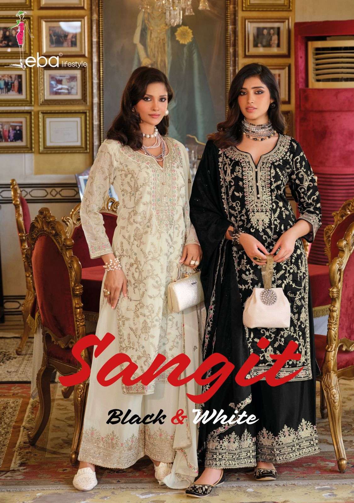 EBA LIFESTYLE SANGEET 1967-1968 HEAVY CHINON PARTY WEAR READYMADE SUIT SUPPLIER