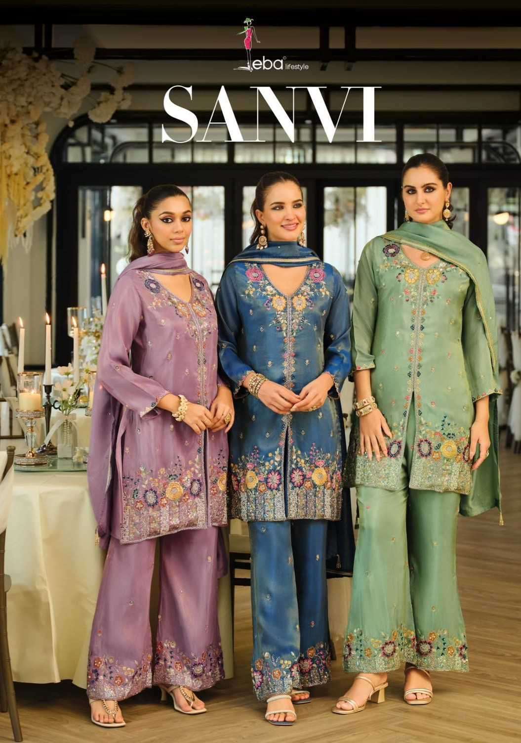 EBA LIFESTYLE SANVI SIMAR EMBRODERY WORK DESIGNER PARTYWEAR READYMADE SUIT SUPPLIER 