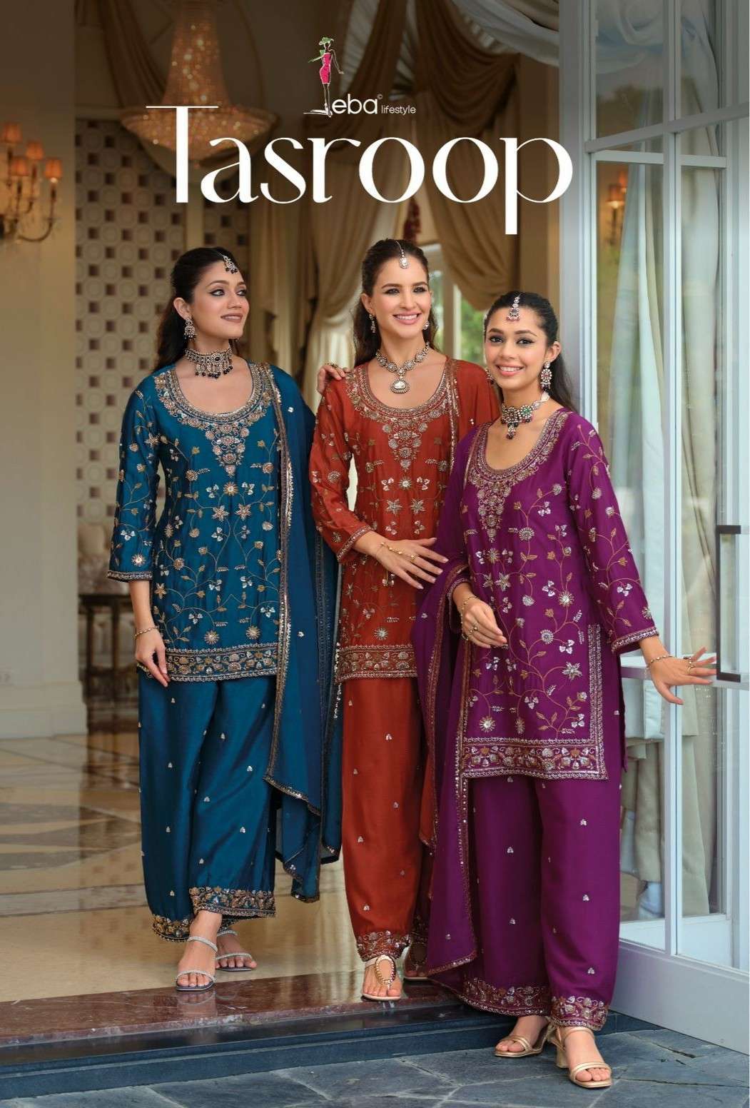 EBA LIFESTYLE TASROOP HEAVY CHINON PARTY WEAR READYMADE SUIT SUPPLIER