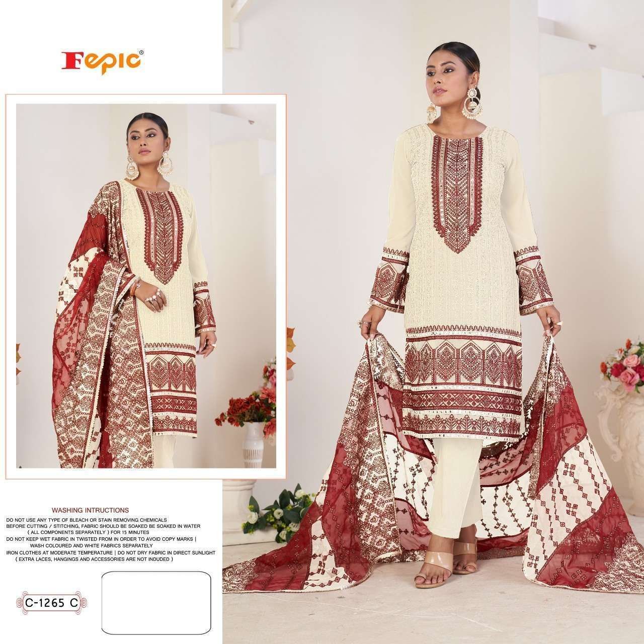FEPIC 1265 COLOURS FANCY EMBRODEYR WORK GEORGETTE DESIGNER PAKISTANI SUIT DEALER 