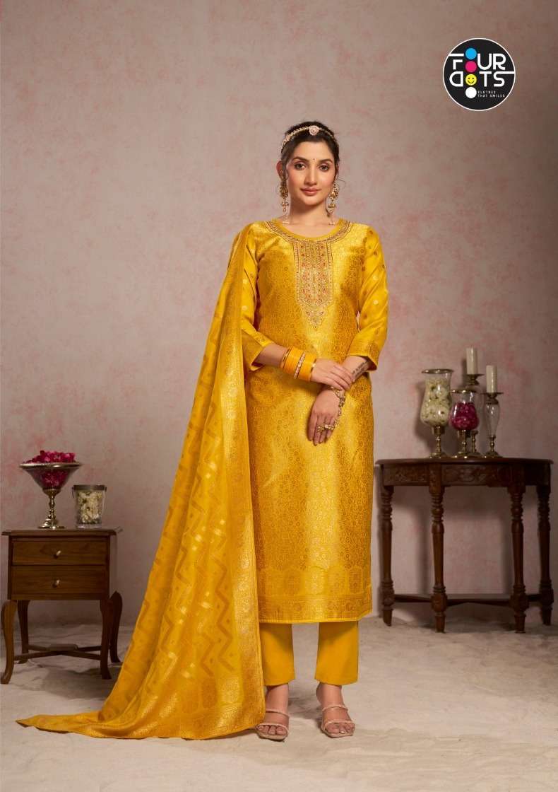 FOURDOTS CHAKORI SIMMER JACQUARD DESIGNER ORGANZA SALWAR SUIT CATALOG WHOLESALER