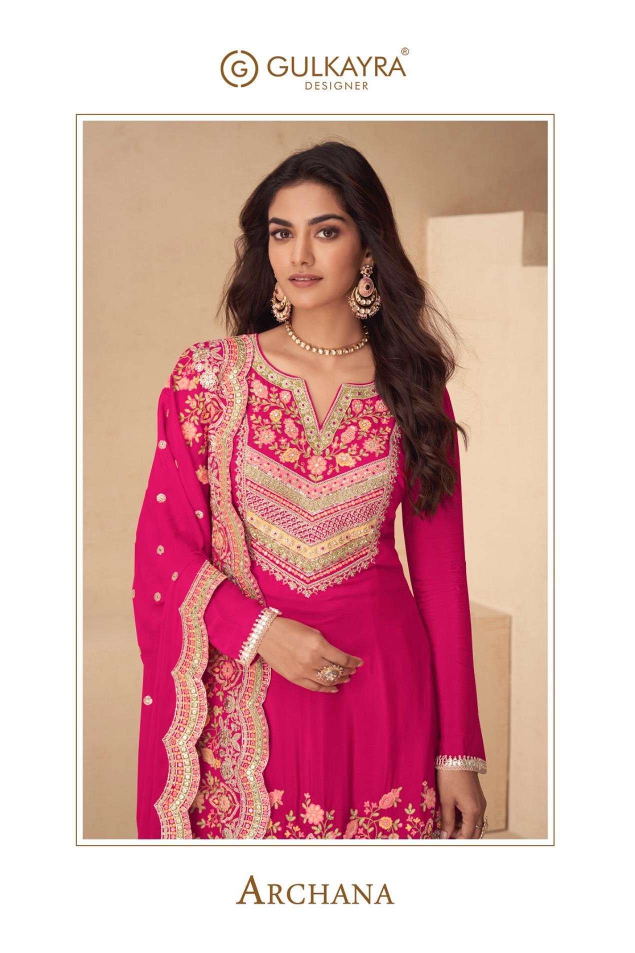 GULKAYRA DESIGNER ARCHANA REAL CHINON EMBRODERY WORK DESIGNER PALAZZO SET SUPPLIER 