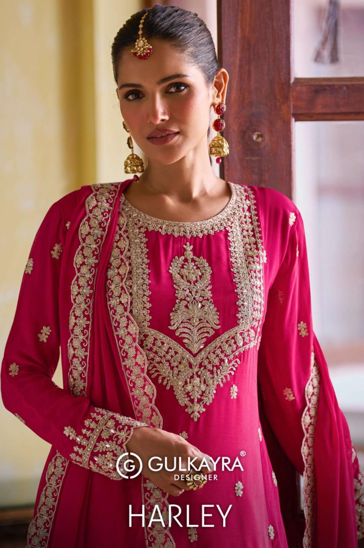 GULKAYRA DESIGNER HARLEY CHINON WITH HEAVY EMBRODERY WORK PARTY WEAR SUIT EXPORTER 