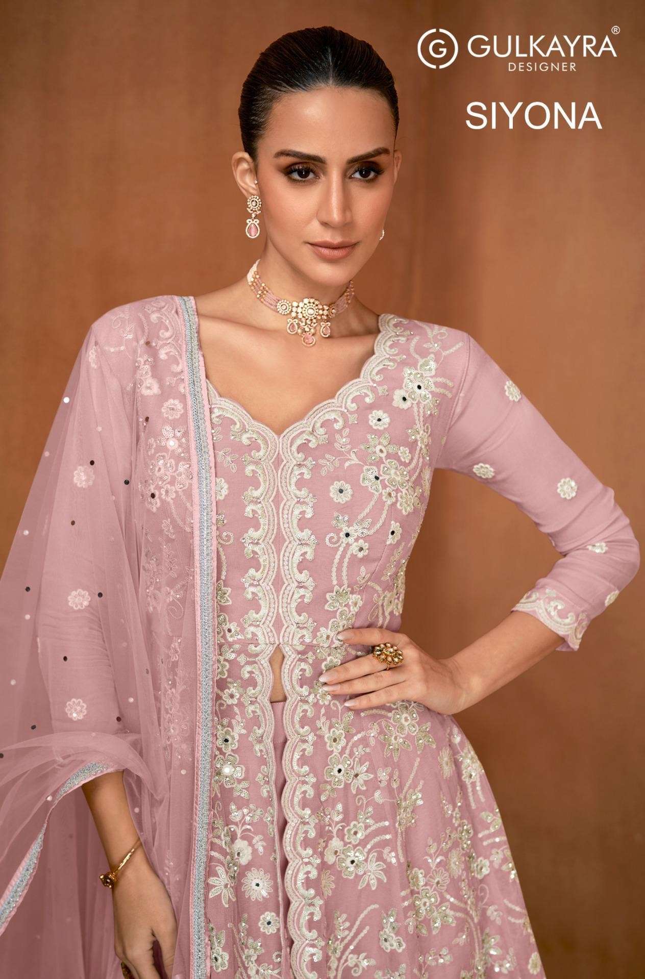 GULKAYRA DESIGNER SIYONA  REAL GEORGEETE EMBRODERY WORK PARTYWEAR READYMADE SUIT DEALER 