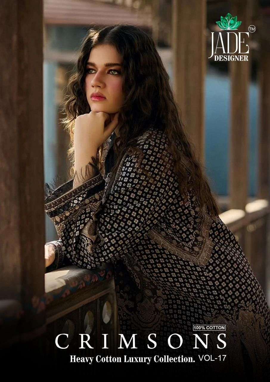 JADE CRIMSON VOL 17 LAWN COTTON PAKISTANI PRINTED DRESS MATERIAL WHOLESALER 
