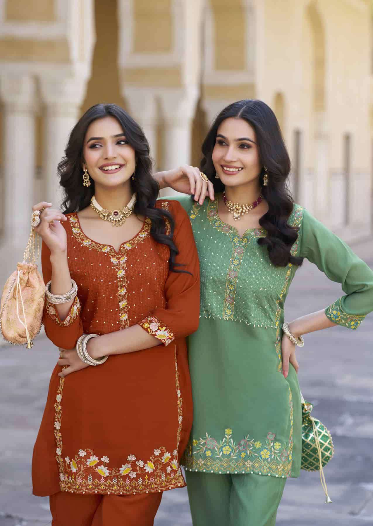 KARISSA LIPIKA  VISCOSE CHANDERI DESIGNER READYMADE CORD SET WHOLESALE RATE 