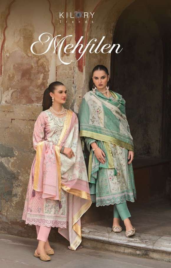 KILORY TRENDZ MEHFILEN LAWN COTTON DIGITAL PRINTED DESIGNER LADIES SUIT DEALER 