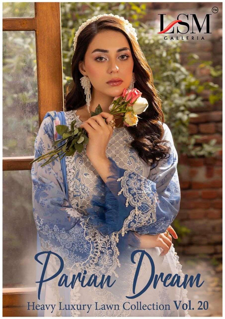 LSM GALLERIA  PARIAN DREAM VOL 20 LAWN PRINTED PAKISTANI DRESS MATERIAL SUPPLIER 
