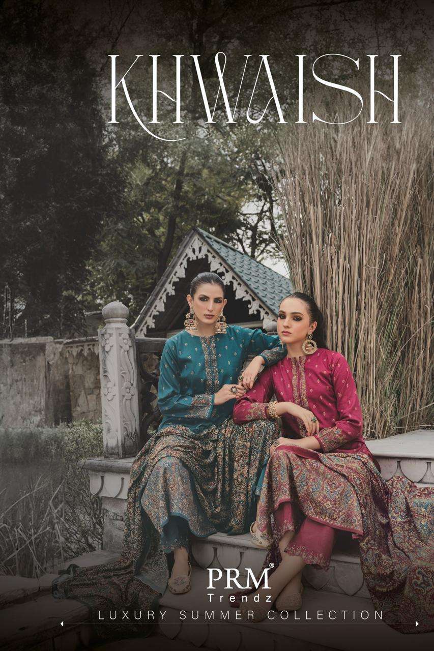 PRM TRENDZ KHWAISH JAM SILK FANCY EMBRODERY WORK UNSTITCHED SALWAR KAMEEZ WHOLESALER