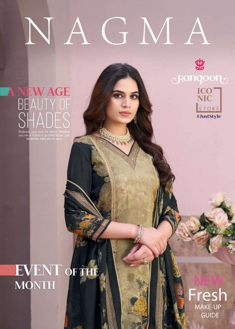RANGOON NAGMA  PURE MUSLIN DIGITAL PRINT WITH EMBRODERY WORK READYMADE SALWAR KAMEEZ DEALER 
