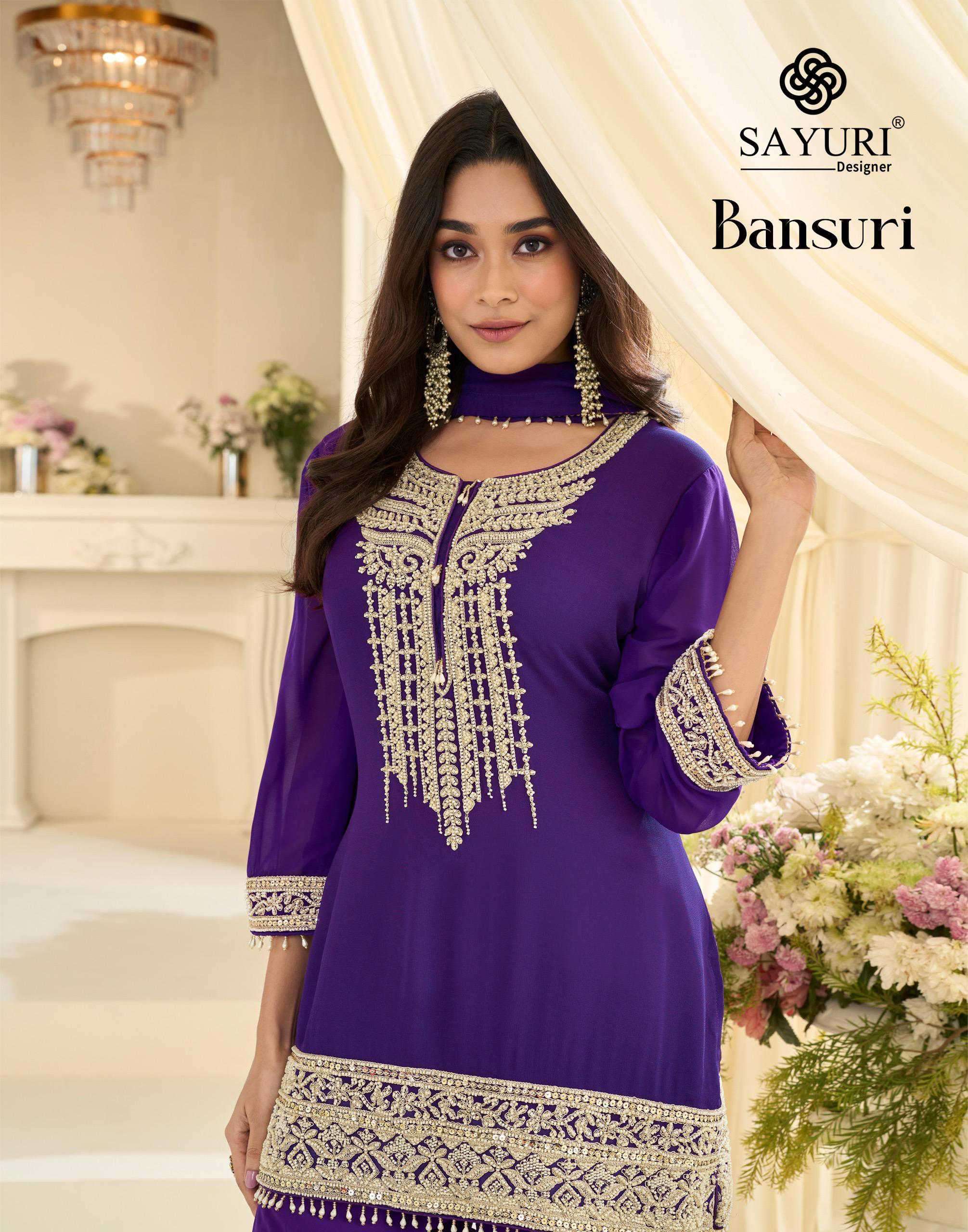 SAYURI DESIGNER BANSURI 10186-10188 PREMIUM GEORGETTE PARTYWEAR READYMADE SUIT CATALOG EXPORTER 