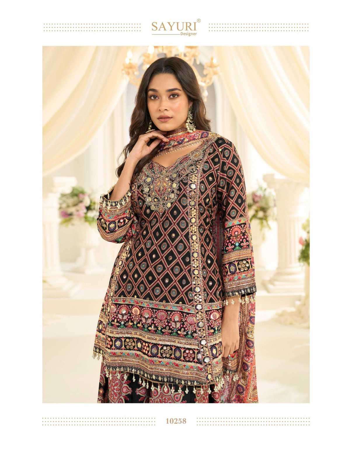 SAYURI DESIGNER FATIMA CREP SILK DESIGNER  SHARARA  SUIT EXPORTER IN INDIA 
