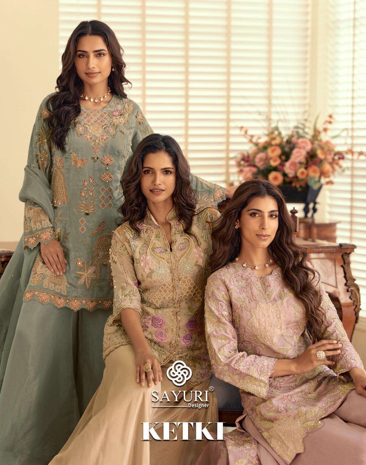 SAYURI DESIGNER KETKI 10252-10254 PREMIUM SIMAR SILK DESIGNER PARTYWEAR READYMADE SET EXPORTER 