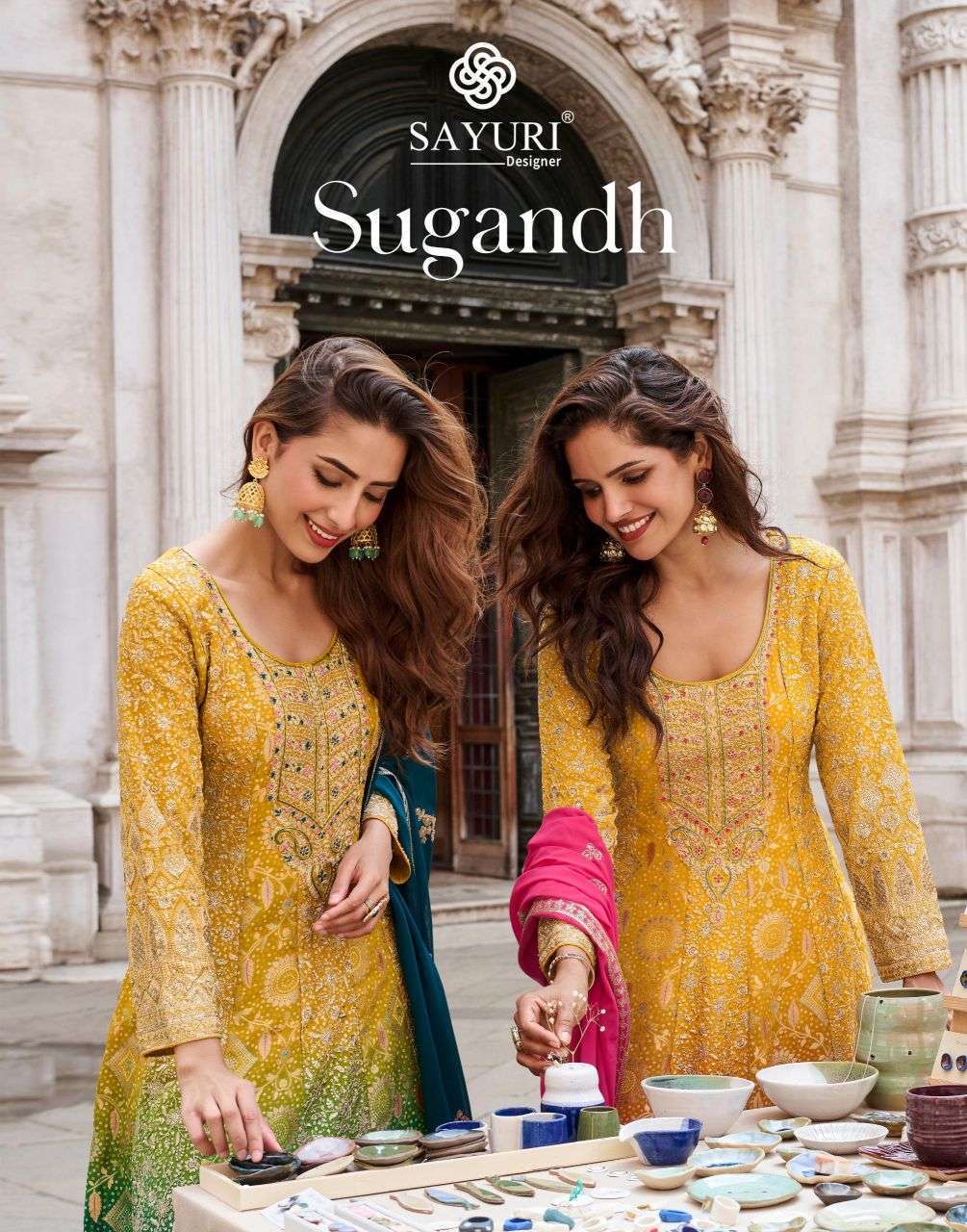 SAYURI DESIGNER SUGANDH JACQUARD SILK DESIGNER PARYTWEAR READYMADE SET SUPPLIER 