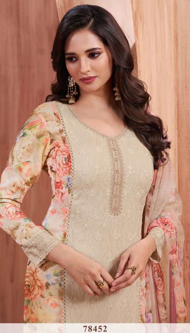 VINAY FASHION KULEESH PANKH SILK CHIFFON DESIGNER PARTYWEAR DRESS MATERIAL SUPPLIER 