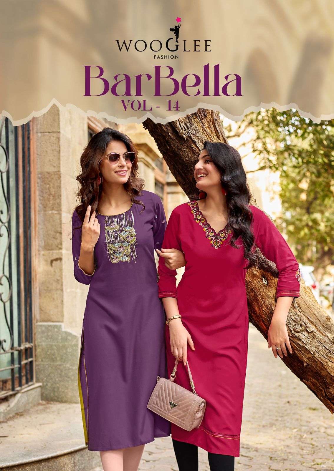 WOOGLEE BARBELLA VOL 14 HEAVY RAYON EMBRODERY WORK KURTI CATALOG SUPPLIER