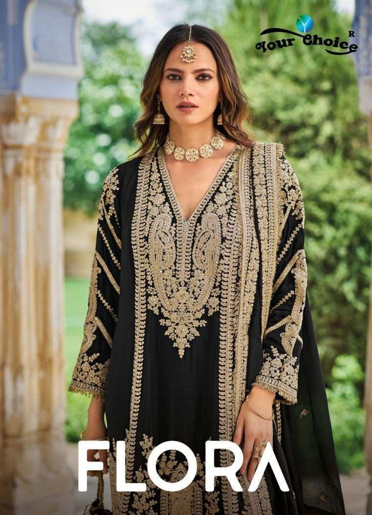 YOUR CHOICE FLORA HEAVY CHINON EMBRODERY WORK PARTY WEAR SUIT EXPORTER 
