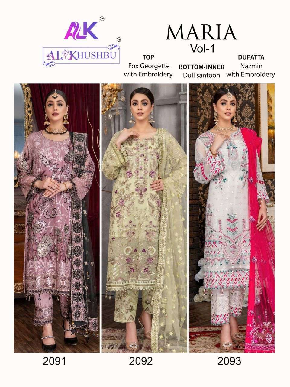 AL KHUSHBU ALK MARIA VOL 1 EMBROIDERED PARTY WEAR GEORGETTE PAKISTANI SUIT  