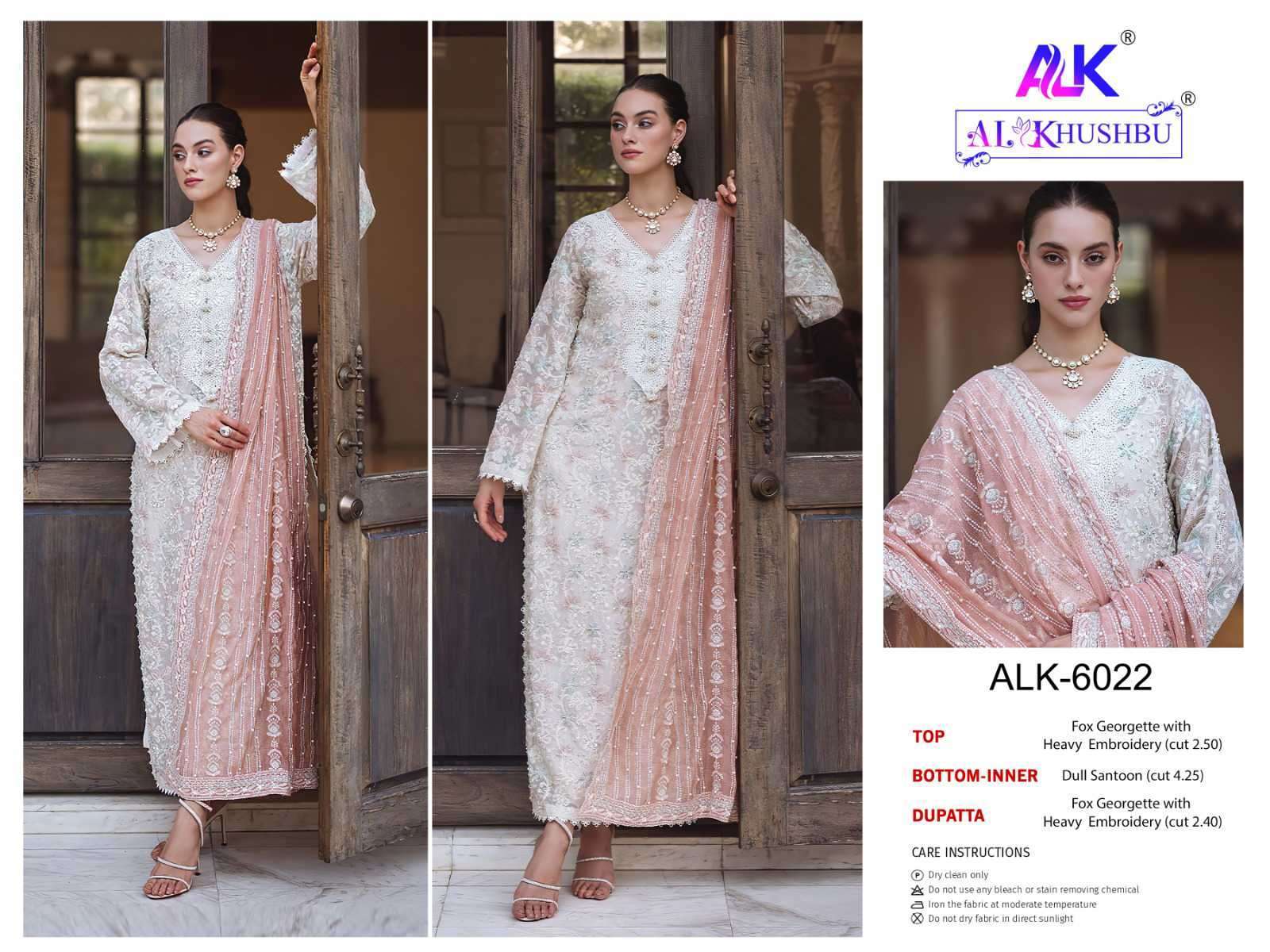 AL KHUSHU 6021 TO 6023 PAKISTANI GEORGETTE EMBROIDERED SUIT SALWAR CATALOG 