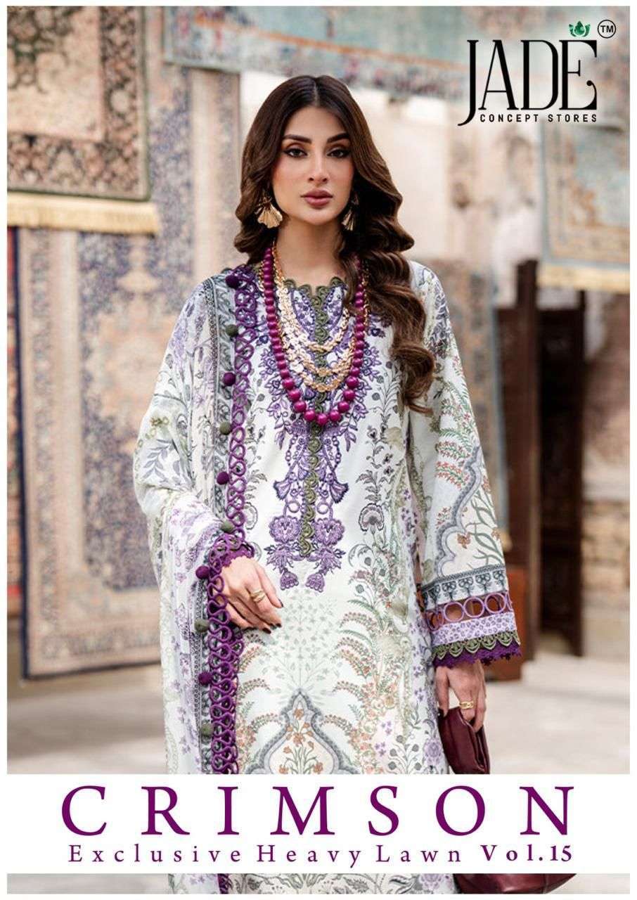 JADE CRIMSON VOL 15 HEAVY LAWN COTTON PAKISTANI DRESS MATERIAL WHOLESALER 