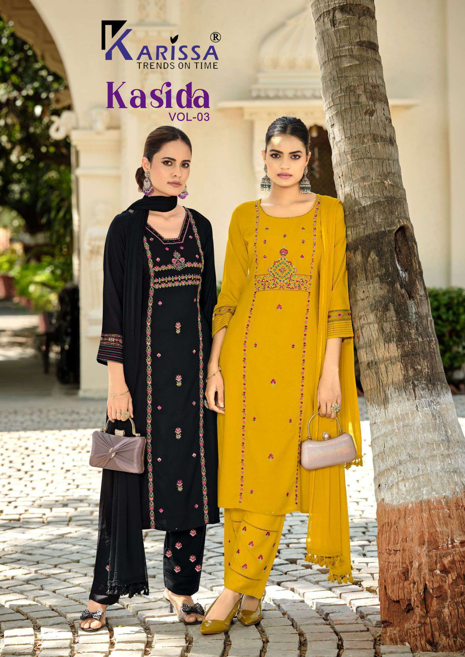 KARISSA KASIDA VOL-3  1001-1004 SERIES RAYON WITH THREAD HANDWORK READYMADE THREE PCS KURTI WITH BOTTOM AND DUPPTA COLLECTION SUPPLIER 