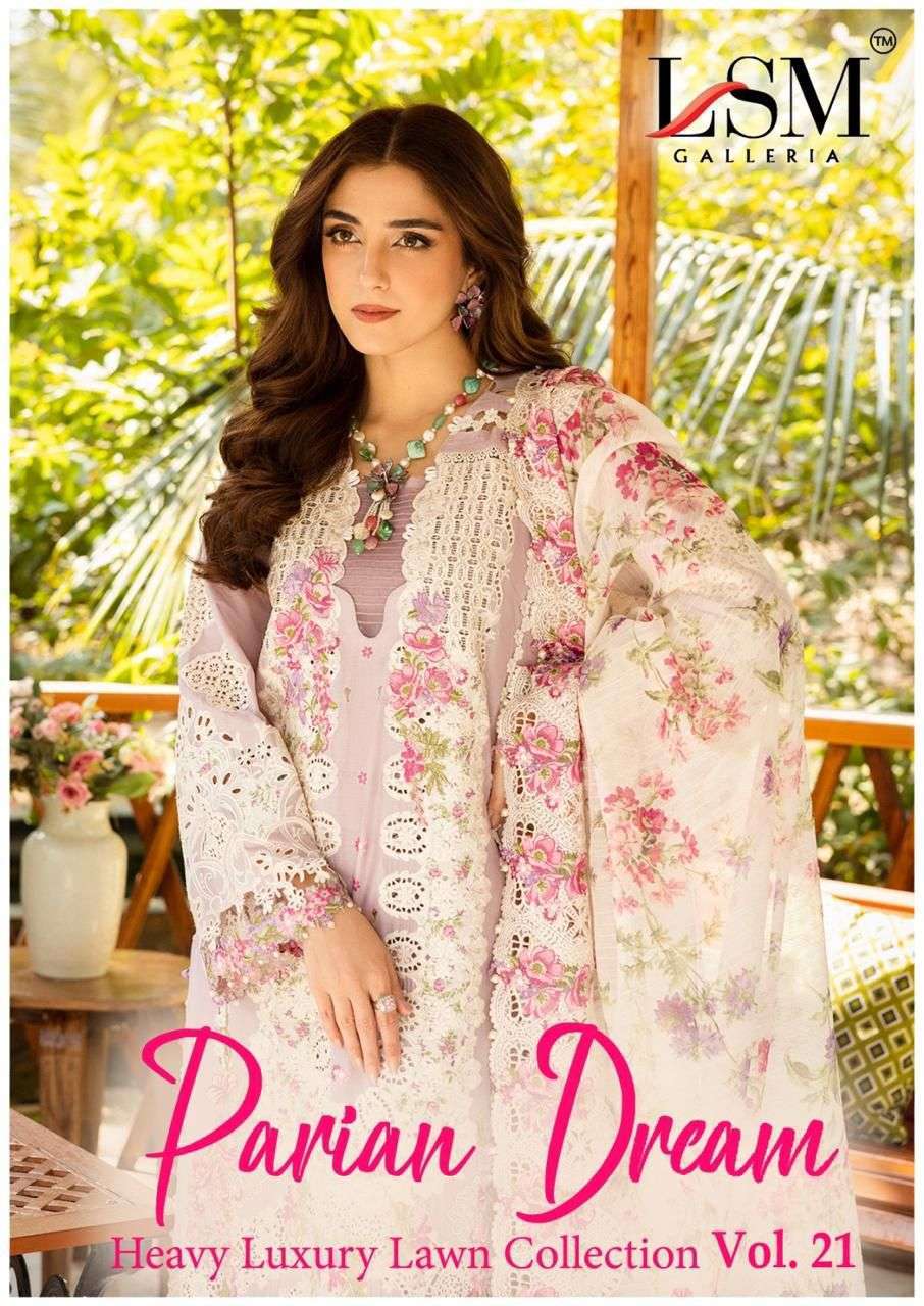 LSM GALLERIA  PARIAN DREAM VOL 21 LAWN PRINTED PAKISTANI READY MADE SUPPLIER 