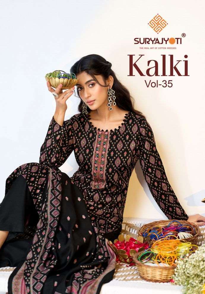 SURYAJYOTI KALKI VOL 35 JAM SATIN DISCHARHE PRINTED SALWAR KAMEEZ DEALER IN INDIA