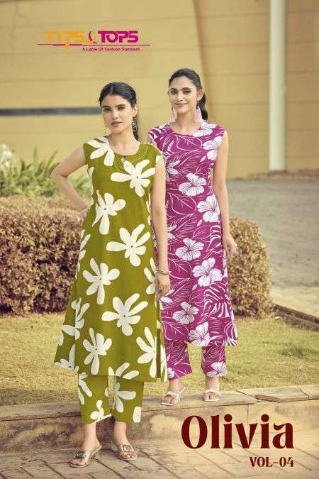TIPS AND TOPS OLIVIA VOL-4 RAYON PRINTED SLEEVELESS CORD SET COLLECTION SUPPLIER 
